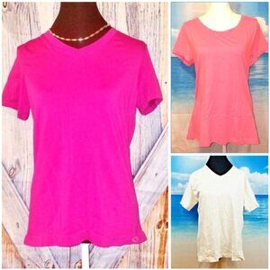 Set Lot of 3 Woman's Short Sleeve Tee Shirt Tops ASSORTED COLORS size LARGE
